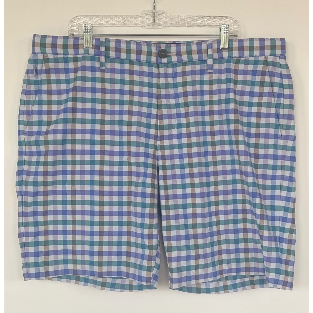 Tommy‎ Bahama Mens 42 Shorts Blue Teal Purple Gingham Plaid Performance Golf